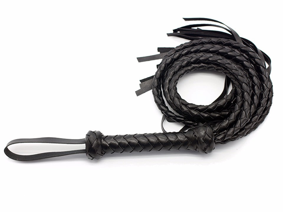 Plaited Faux Leather Bull Whip Bondage Crop - Sexy Bee UK