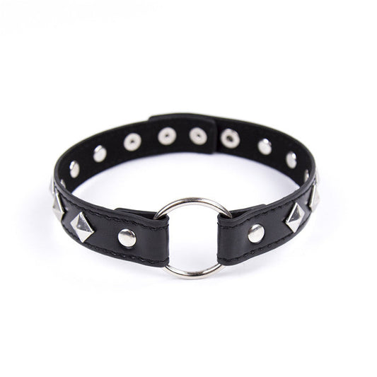 Faux Leather Fetish Collar with Diamond Rivets