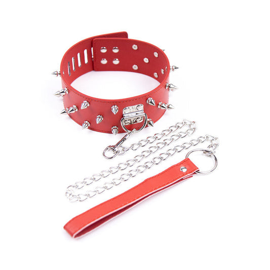 Spiked Bondage Collar and Chained Lead