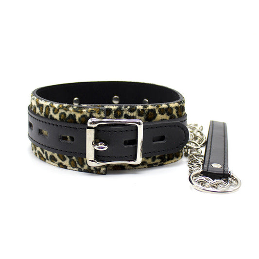 Leopard Print Bondage Collar and Lead - Sexy Bee UK