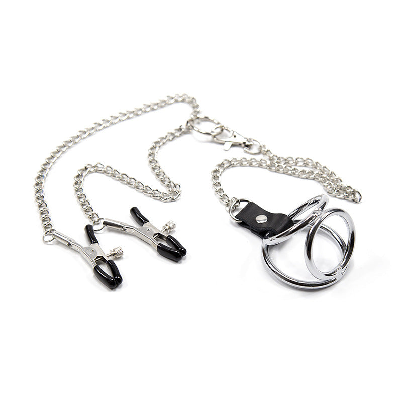 Adjustable Nipple Clamps with a Chained Cock Ring