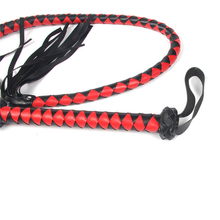 Red and Black Plaited Whip with Leather Hand Loop