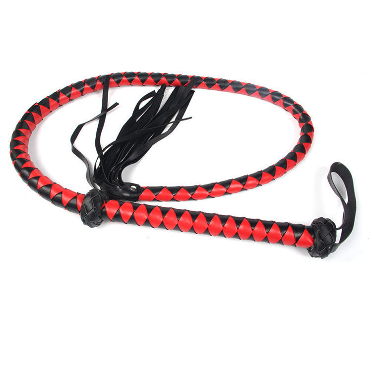 Red and Black Plaited Whip with Leather Hand Loop