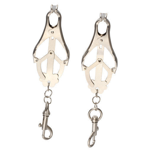 Silver 'Bow Style' Nipple Clamps with Bondage Clips