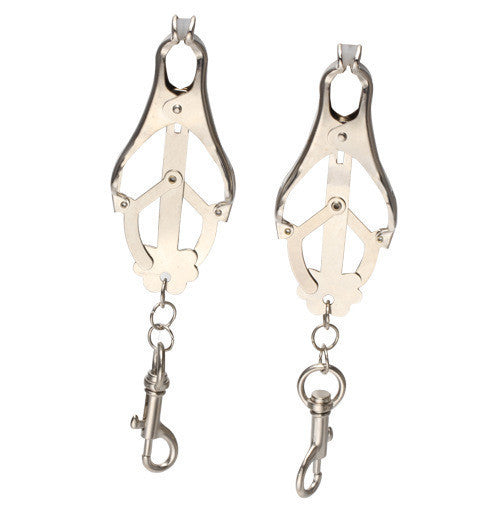 Silver 'Bow Style' Nipple Clamps with Bondage Clips - Sexy Bee UK