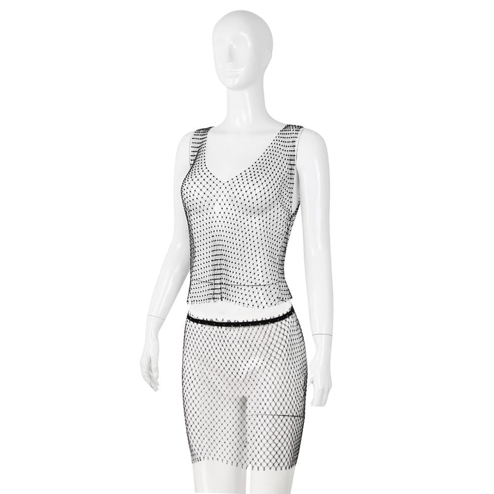 Fishnet Sparkle Two Piece Dress - Sexy Bee UK