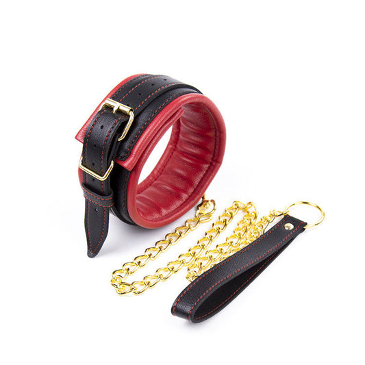 Black Faux Leather Gold Toned Collar and Lead