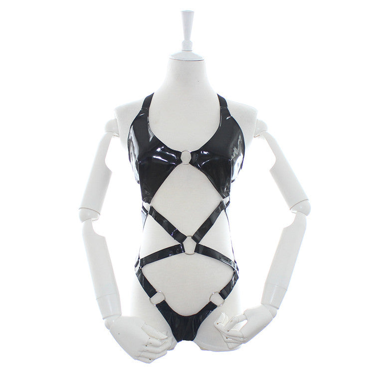 Patent Faux Leather Body Harness - Sexy Bee UK