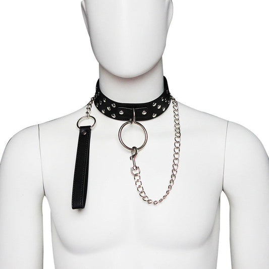 Studded Faux Leather Black Bondage Collar