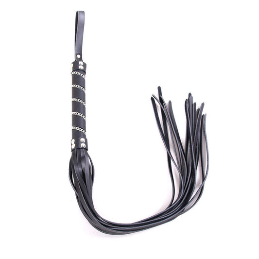 Diamante Handle Black Faux Leather Flogger