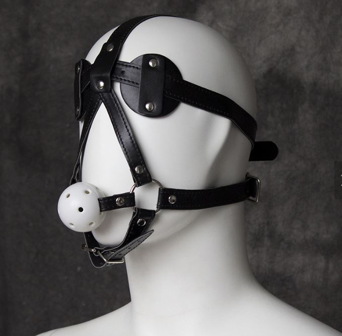 Blindfold and Vented Ball Gag Face Harness