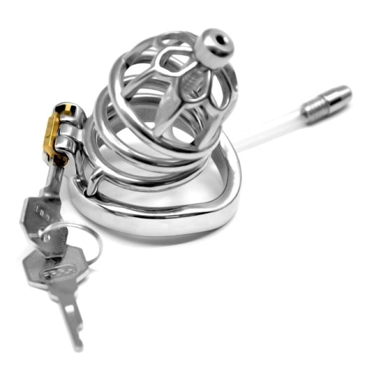 Metal Chastity Cage with Lock and Urethral Tube