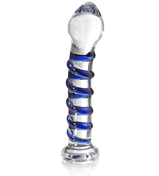 Glacier Glass Blue Spiral Dildo - Sexy Bee UK