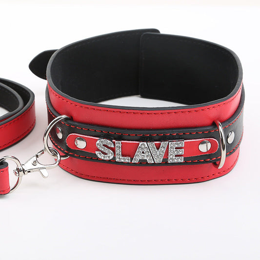 Diamante 'Slave' Slogan Bondage Collar and Lead - Sexy Bee UK