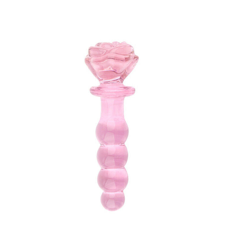 Glacier Glass Beaded Rose Dildo. - Sexy Bee UK