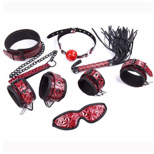 The Sub 6 Piece Aztec Black and Red Bondage Kit